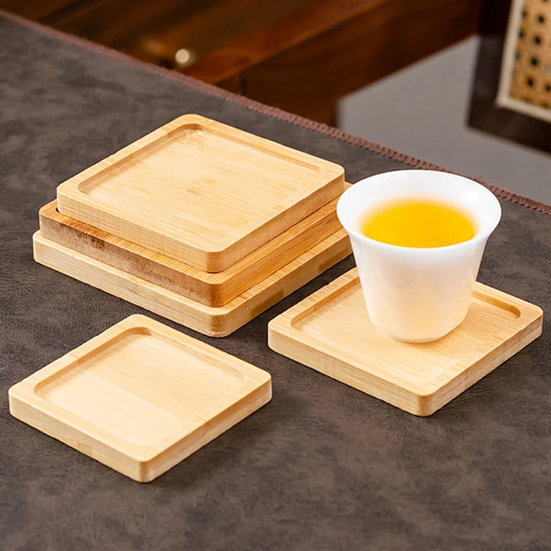 Natural Bamboo Tray Plate Mat Multi Sizes Tea Cup Pad Coaster Creative Coaster Coffee Cup Mats Flower Pot Trays Kitchen Supplies