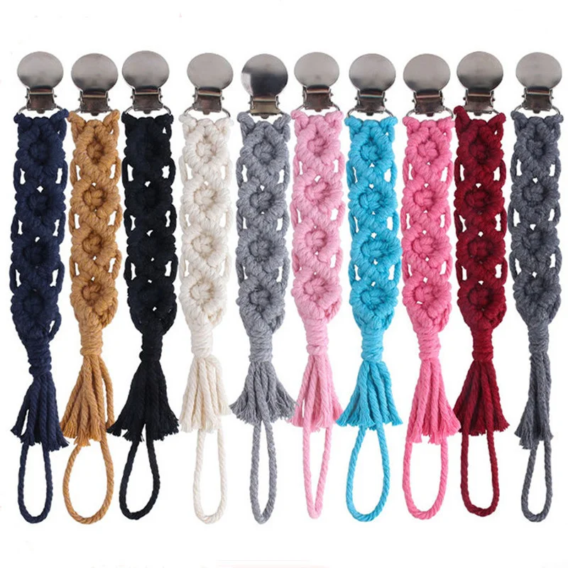 Kids Pacifier Clips Teether Anti-drop Rope Colorful Baby Pacifier Clip Knitted Crochet Cotton Pacifier Chain Dummy Nipple Holder