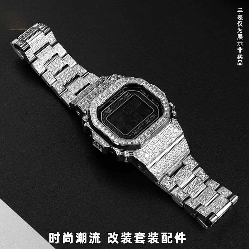 GMW-B5000 เพชรสแตนเลสสําหรับ Casio G-SHOCK การปรับเปลี่ยนบล็อกขนาดเล็ก GMW-B5000 Series แฟชั่นเพชรชุด