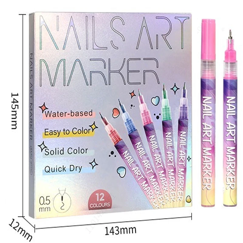 12 Colors 3D Nail Graffiti Pen Set 0.5mm Acrylic Paint Pens, Extra Fine, Acrylic Markers for DIY Art Nail Creation