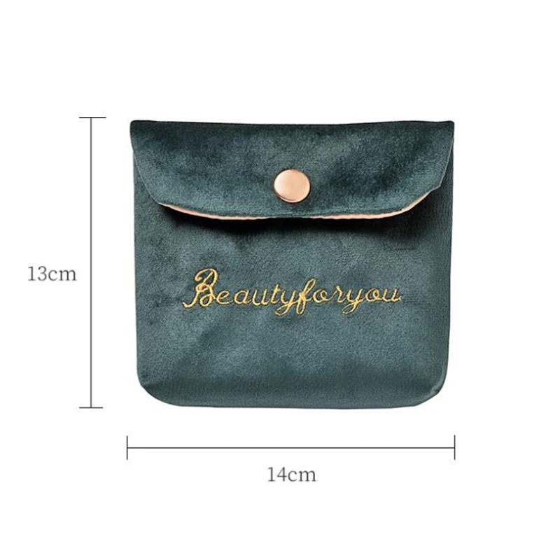 Embroidered Letter Velvet Small Cosmetic Bag Travel Packing Earphone Card Lipstick Sanitary Napkin Storage Organizer Bag Pouch