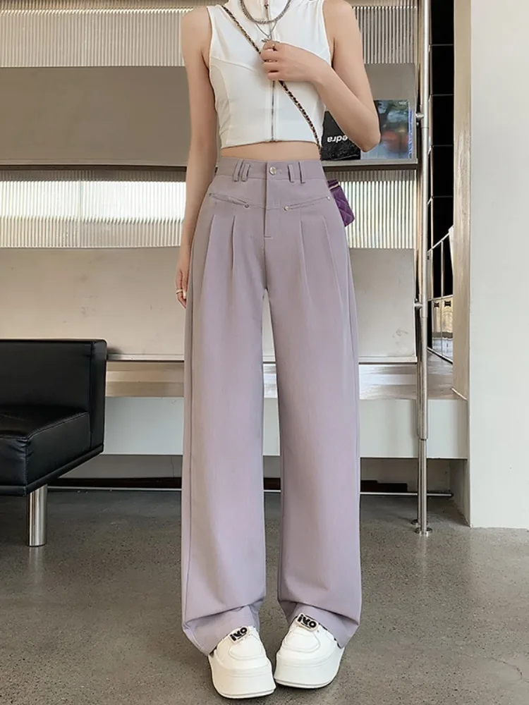 Summer New Solid Color Slim Women's Pants Casual Loose Simple Wide Leg Pants Pink White Black Purple Straight Pants Woman