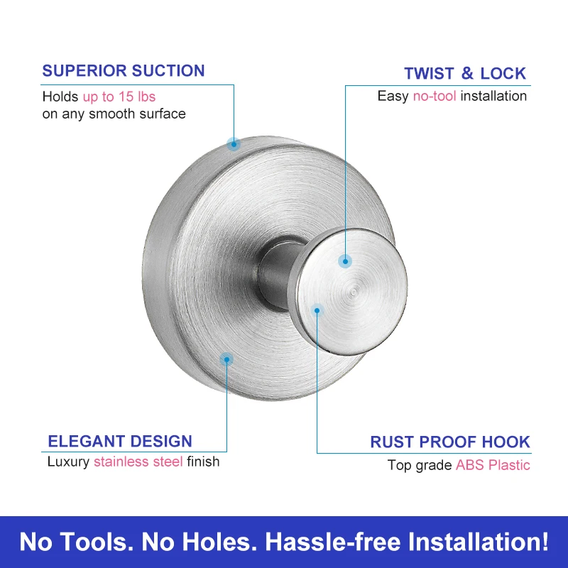 Metal Suction Cup Hook Strong Vacuum Bathroom Suction Cup Hooks Waterproof Towel Holder Stainless Steel Reusable Wall Hanger