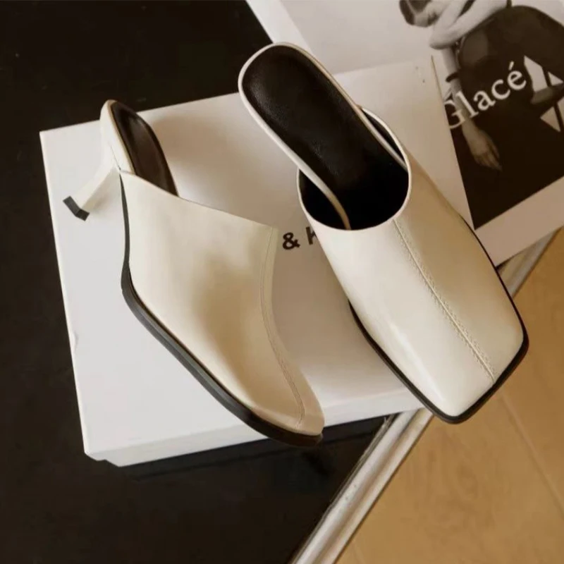 Women High Heels Slippers Mules Shoes Designer Slingback Sandals Summer 2026 Brand Leather Shoes Elegant Office Mujer Sandalias