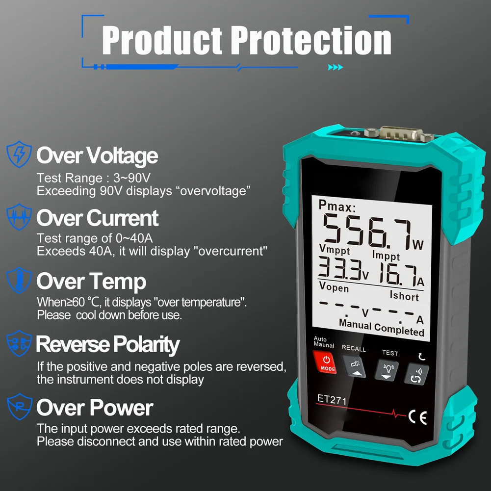 ET271 Photovoltaic Module Analyzer with 200 Sampling Points and DB9 Interface for Detailed Solar Panel Data Logging