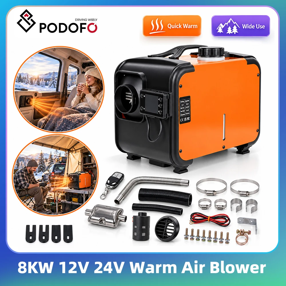Riscaldatore da parcheggio diesel Podofo 8KW, riscaldatore ad aria diesel, riscaldamento rapido, telecomando, display LCD, riscaldatore per auto, barche, camion, camper.