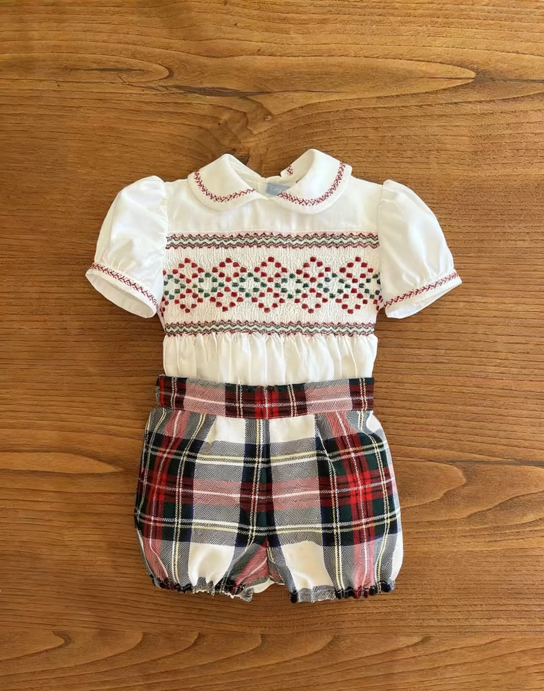 0-6Y Baby Boy Summer Short Sleeves Red Plaid Handmade Embroidery Smocked Outfit Suit for Party Birthday Holiday Christmas A325