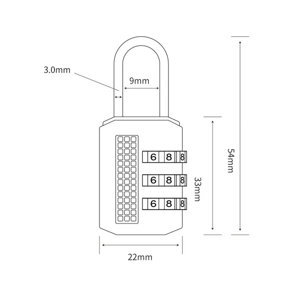 Security 3 Dial Digit Combination Lock Password Lock Backpack Zipper Lock Luggage Padlock Dormitory Cabinet  Lock