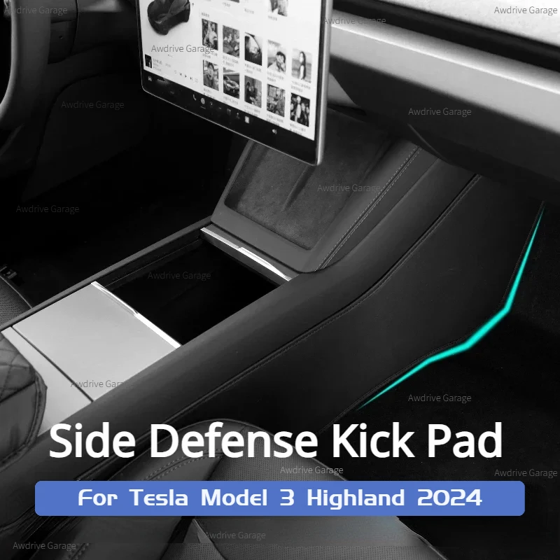 

Side Defense Kick Pad for Tesla New Model 3 Highland 2024 Center Control Anti Kick Pad Leather Protective Cover Car Accessories