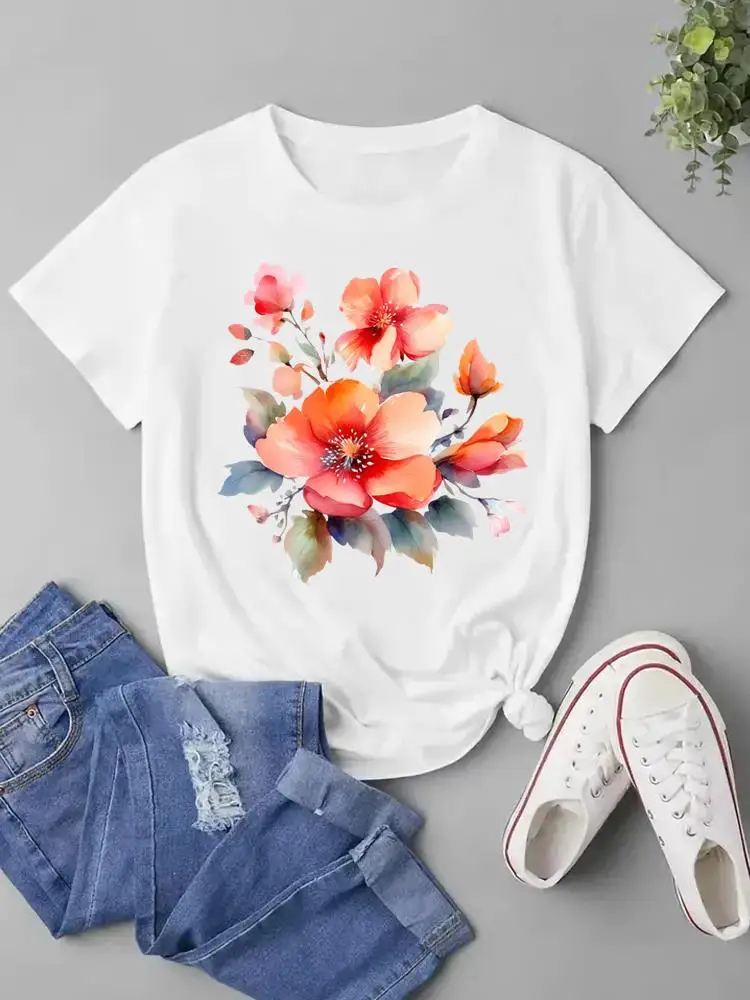 

Short Sleeve Clothes Print Top Fashion T Shirt Graphic T-shirt Watercolor Cute 90s Lovely Style Women Female Ladies Clothing Tee