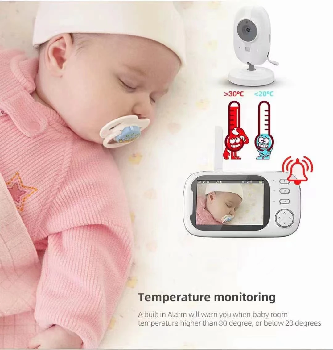 3.5 Polegada 720P Monitor de bebê sem fio Monitor de temperatura VOX Alimentação Lembrar Intercom BabySistter Babá Cam