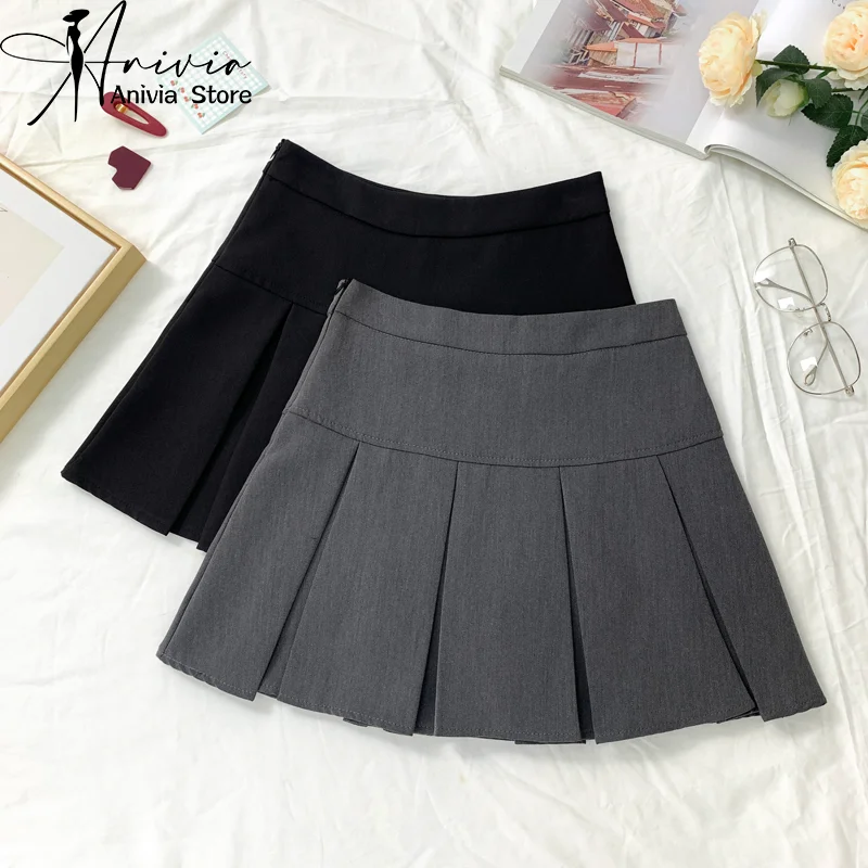 

2024 Women's Spring/Summer A-line Casual Pleated Short Skirt Fashion Black Student Clothing Cute Elegant Design Y2K Mini Skirt