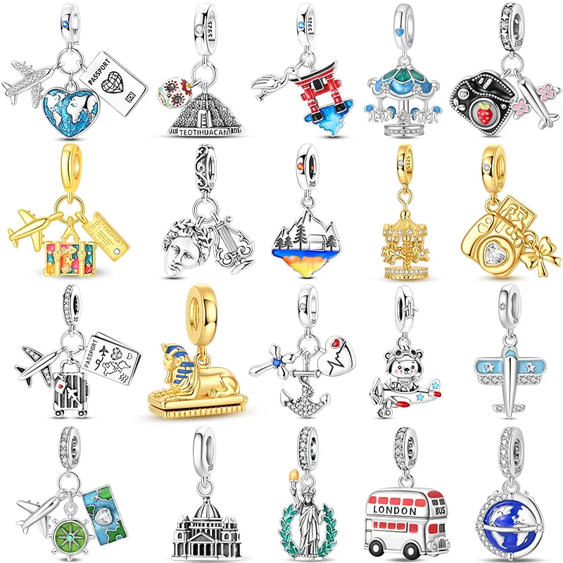 925 Sterling Silver Romantic HoneymoonTravel Luggage Airplane Charms Pendants For Women Fit Original Bracelet DIY Jewelry Gifts