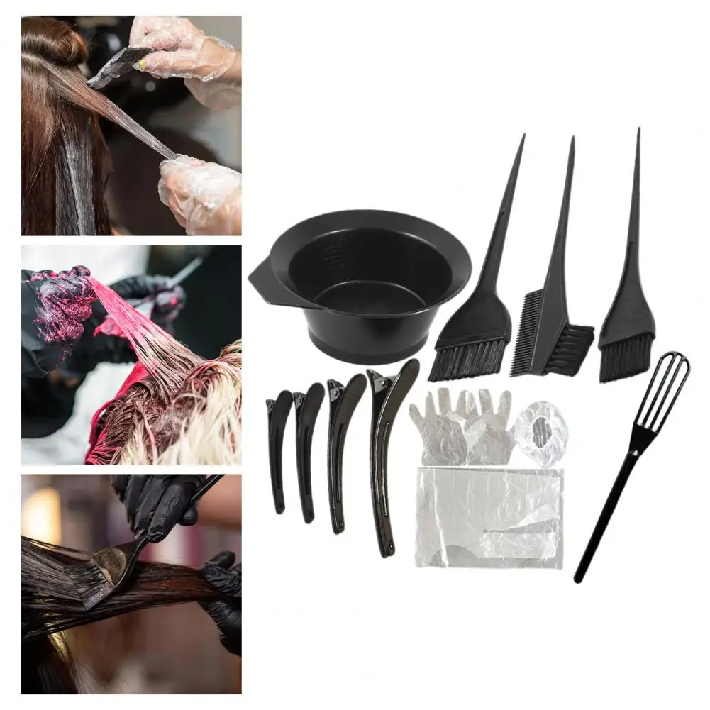 12Pcs/Set Hair Dyeing Brush Smooth Surface Ergonomics Handle Multipurpose Hair Tinting Bowl Dye Brush Gloves Tools For Home Use