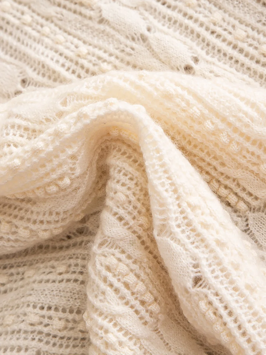 YongLeap Early Spring New Arrival Camere Loose Long Knitwear round Ne Hollow out Hook Flower Design Commute Sle Sweater