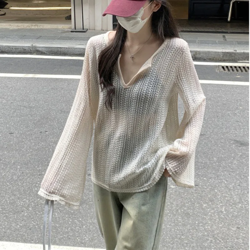 النمط الكوري فضفاض نصف مفتوح الرقبة الجوف خارج جرس كم متماسكة غطاء الشاطئ حتى 2025 الموسم الجديد