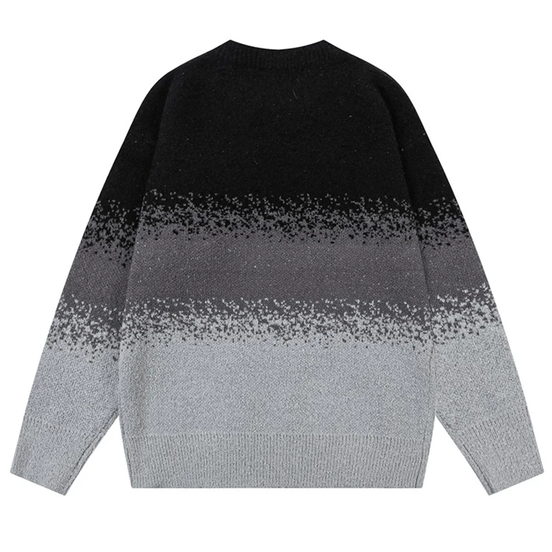 Sweater rajut Vintage pria, Sweater rajut Vintage Harajuku musim dingin benang Loop bertahap populer pullover kasual Vintage longgar Streetwear musim gugur