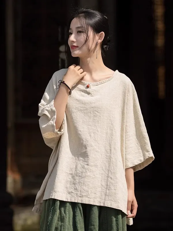 

Новая китайская футболка Sle Zen Buddhist из хлопка и льна ort Sve, женский топ, удобный свободный крой, летняя футболка irt