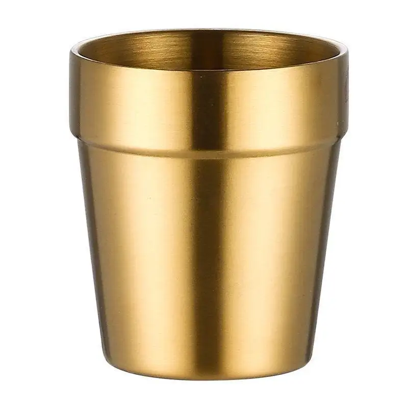 304 Stainless Steel Heat-resistant Korean Double-layer Kid's Milk Cup Golden Beer Coffee Mug Drink Cocktail Cup Tableware
