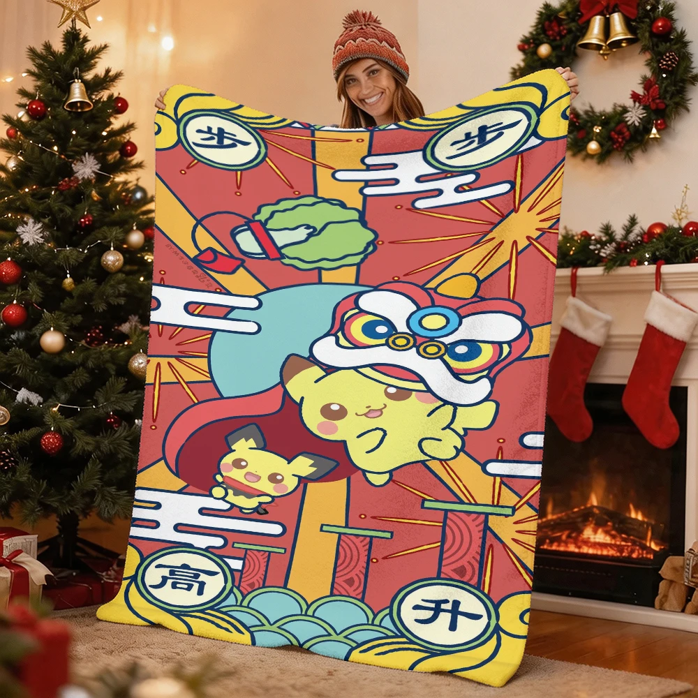 Pokemon Pikachu Gengar Bulbasaur Charmander Squirtle Psyduck Flannel Throw Blanket Soft Warm Blanket for Sofa Bed Home Decor Gif