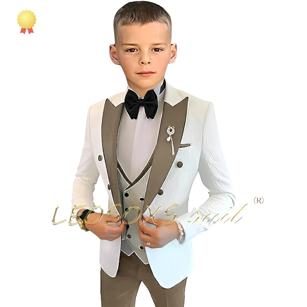 Vestido jacquard para niños, traje de 3 piezas (chaqueta + chaleco + pantalones), ropa formal personalizada de alta calidad para fiesta de boda y caballero pequeño