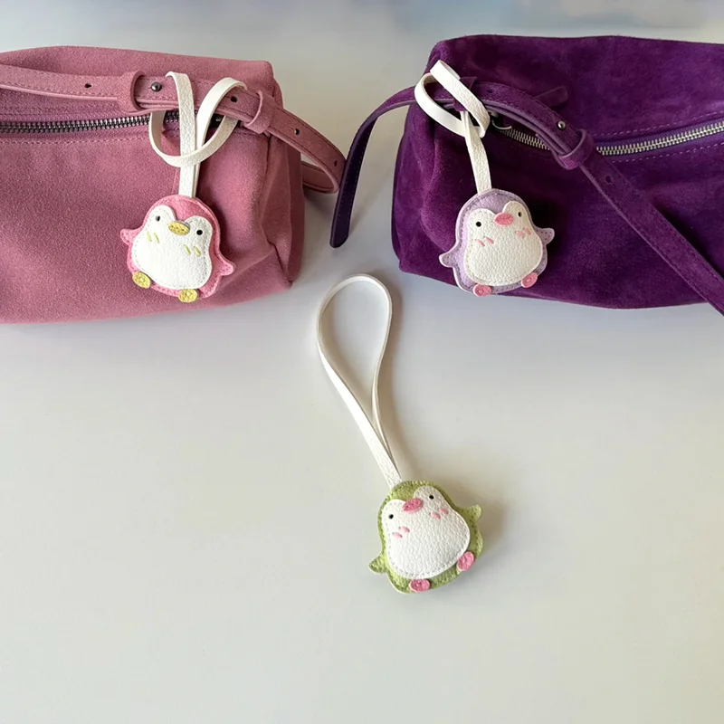Plush Stuffed Leather Keychains Cute Cartoon Penguin Bag Charms Pendant Accessories Car Keyrings For Girls Kawaii Gift