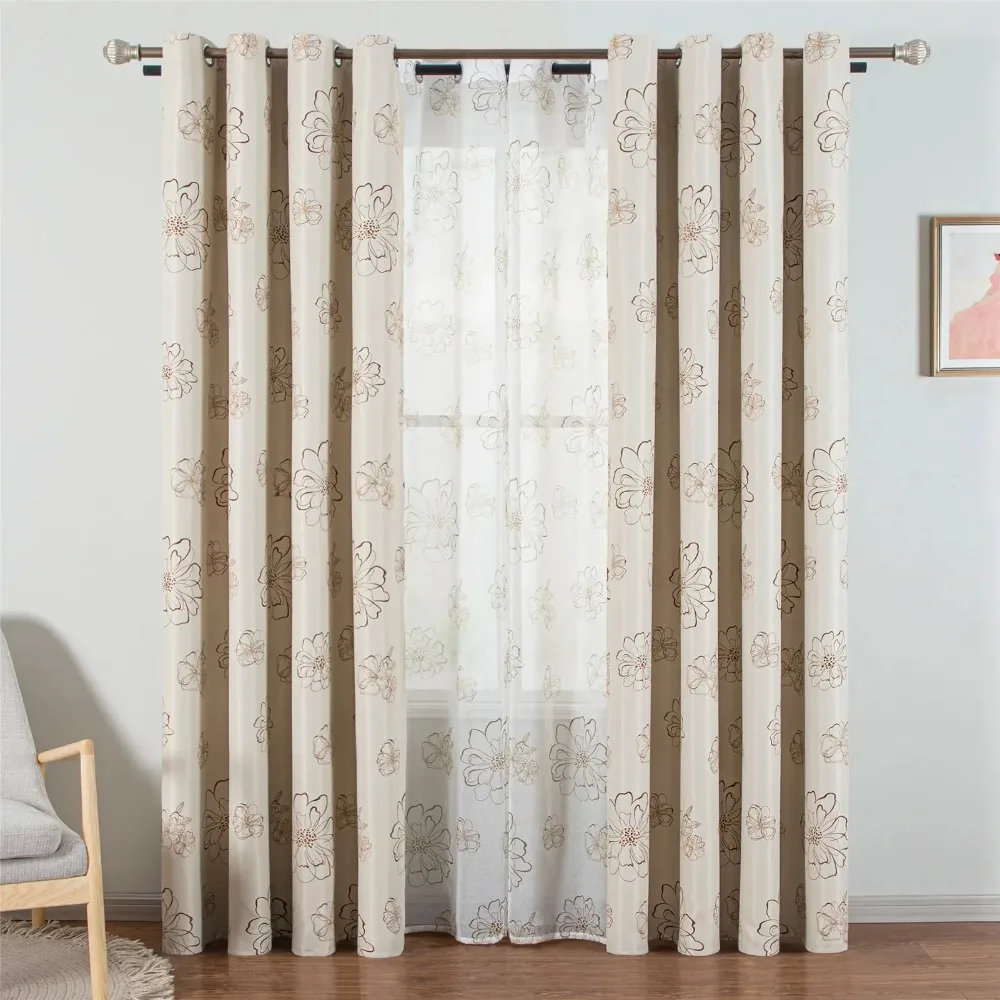 Nordic Style Curtains Classic Retro Little Fresh Luxury Floral Print Blackout Soundproof Curtains for Living Room and Bedroom