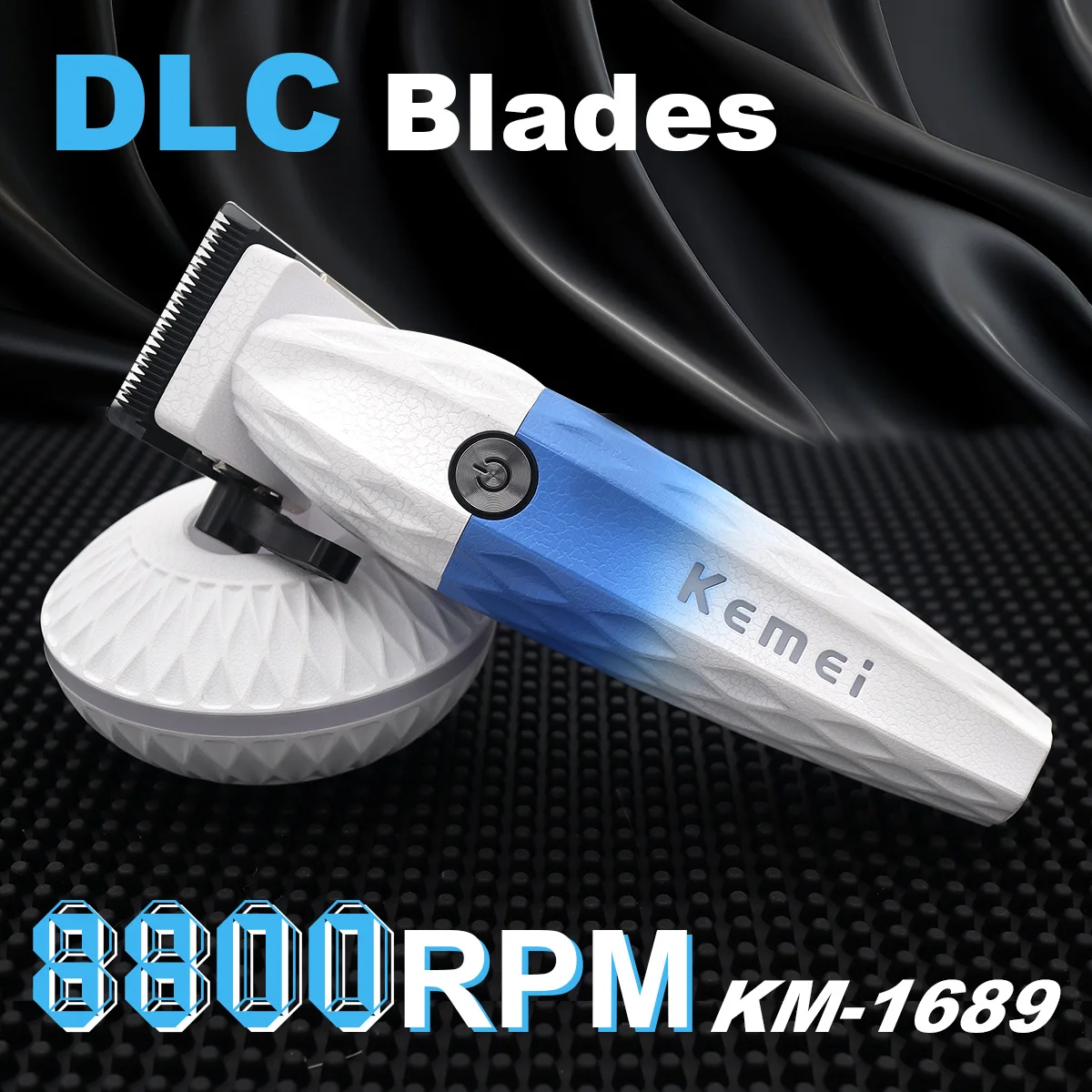 

KEMEI KM-1689 Men's Hair Clipper with DLC Blade 8800RPM 2500mhA with Base Charger Professional Hair Cutting Machine
