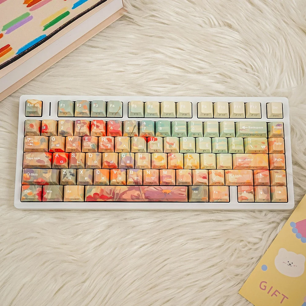 

Rainbow Garden Keycaps Translucent PBT Full Set of Keycaps Korean/Russian/German/Spanish/French/Japanese Double-engraved Keycaps