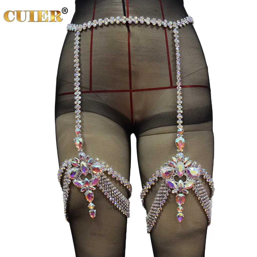 

CUIER Rhinestone Dance Waist Chain Leg Ring Jewelry Accessories Versatile Performance Clothing Body Chain for Stage