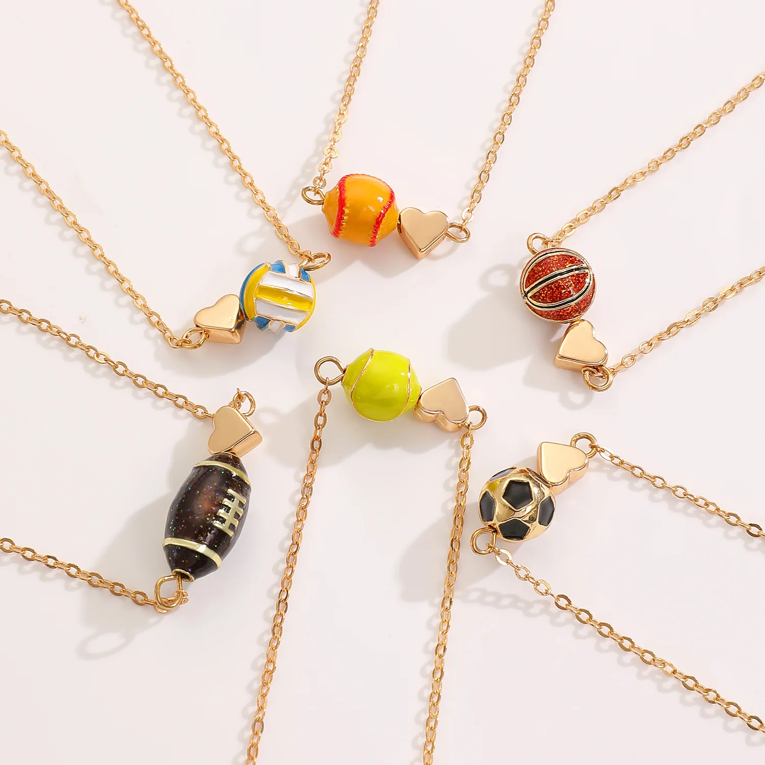 Creative Ball Pendant Necklace For Sport Lover Fashion Football Basketball Rugby Volleyball Tennis Charms Chain Daily Jewelry