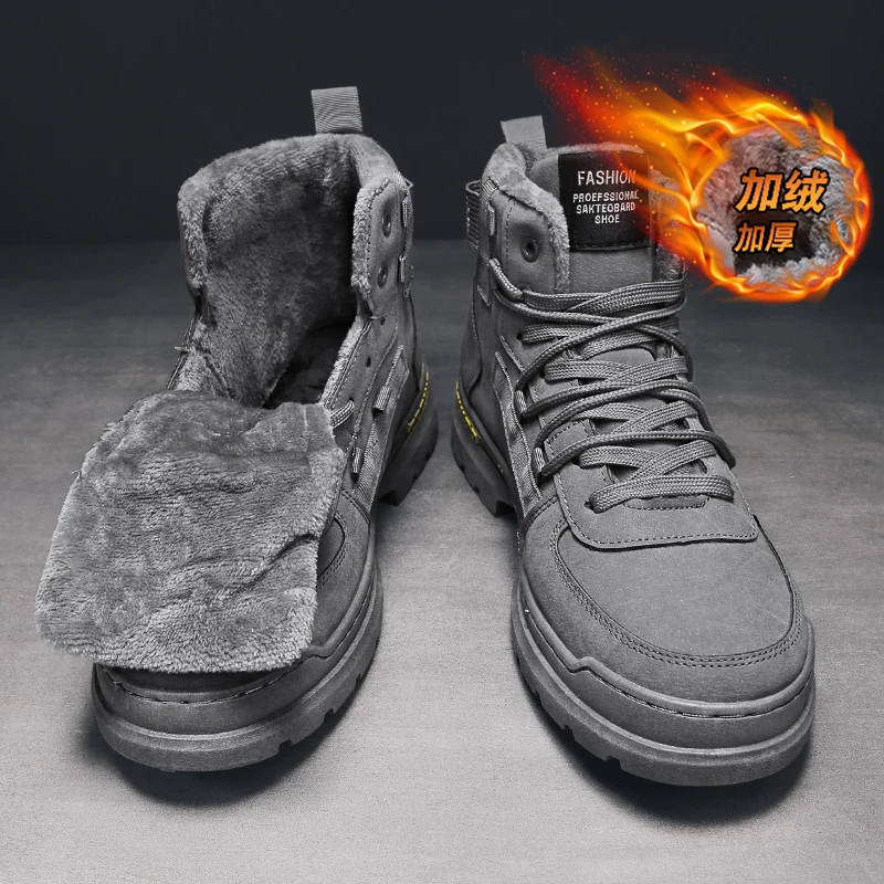 اتجاه الشتاء الجديد كبير الحجم الصوف الدافئة لينة ومريحة الرجال كبيرة الحجم الجلود الدانتيل متابعة عالية المساعدة أحذية السيارات #5