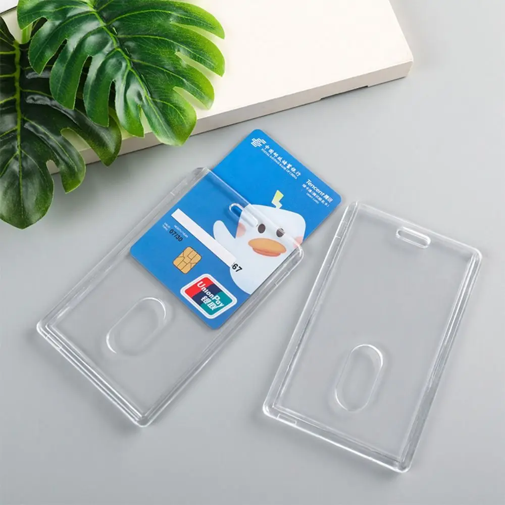 Unisex Portable Acrylic Business Card Holder Transparent Anti Dust Badge Protector Vertical Waterproof Credit Card Case