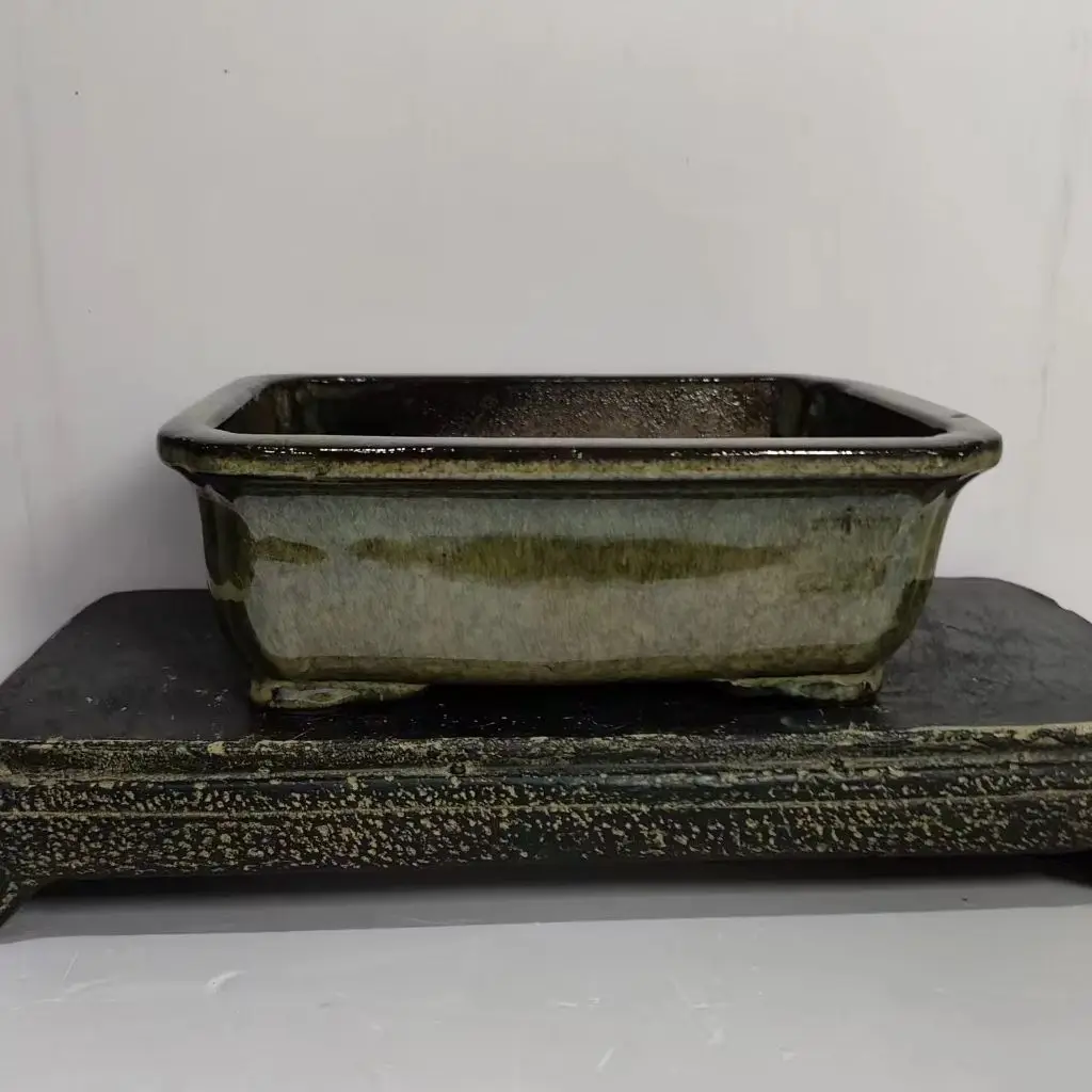 

Classic glazed rectangle red clay Bonsai Pot
