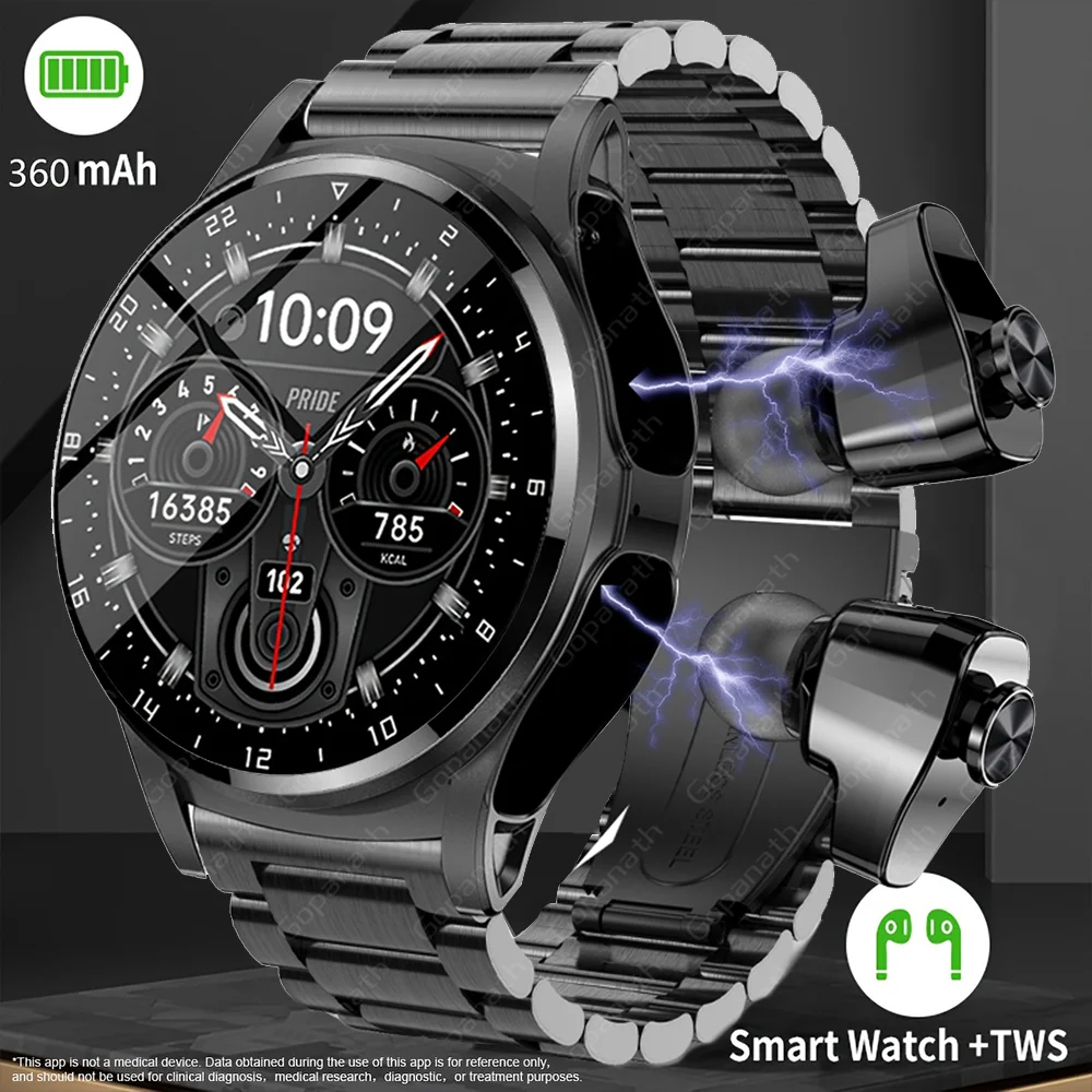 2024 Sports Watch  NEW Fashion Smart Watch Men TWS Wireless Stereo Music Player Heart Rate Monitor Full Touch Smartwatch+Earphon