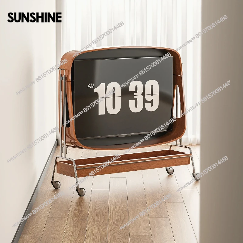 

Retro Solid Wood Simplicity TV Cabinet Living Room Bedroom Movable TV Bracket