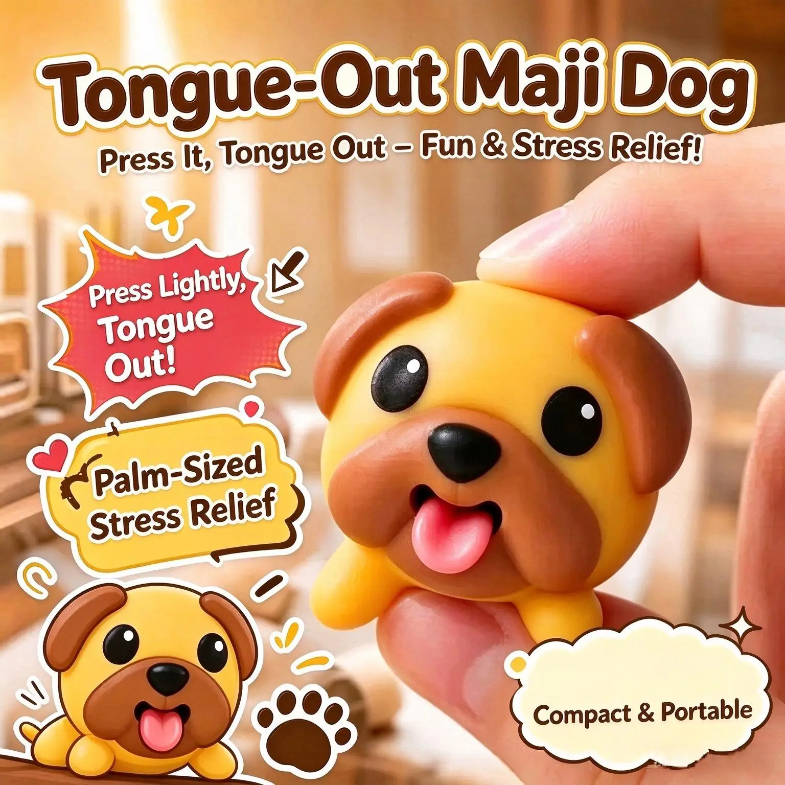 Maji Dog Squeeze Toy Press Tongue Out Cute Puppy Stress Relief Fidget Toy Mini Kawaii Desktop Decoration Funny Novelty Gift