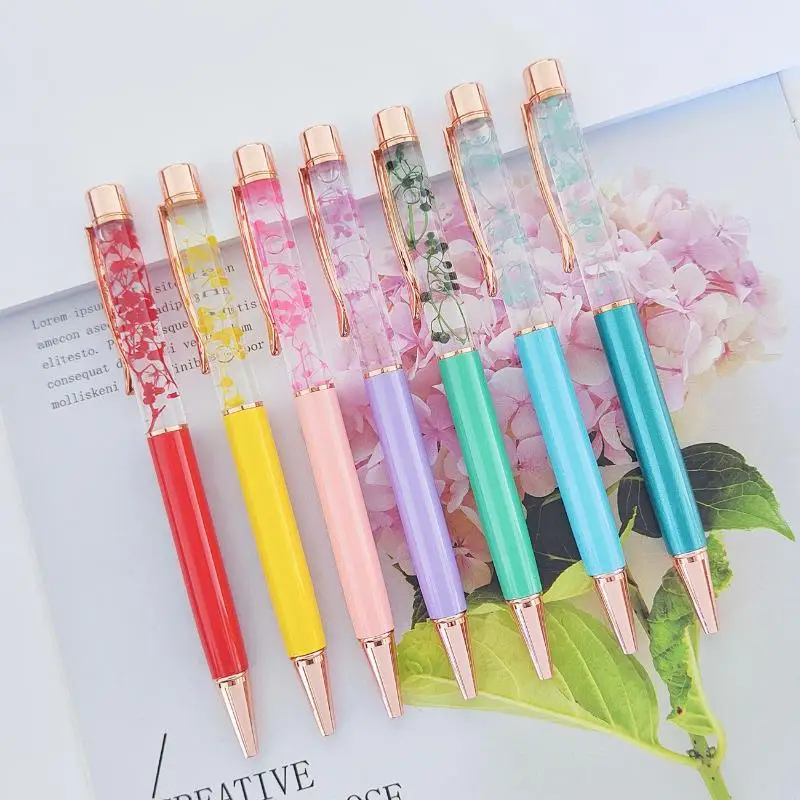 Gift Pen Creative Small Fresh Handmade Dry Flower Pen Oiled Metal Ballpoint Pen Graduation Gift Office Gift For Student