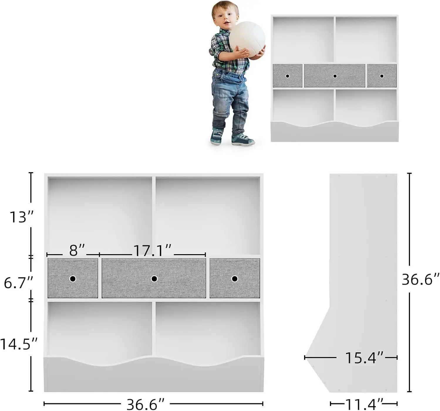 Amyove Kids Toy Storage Organizer, Kids Bookshelf With 2 Bookshelfs, 3 Removement Drawers And 2 Cubbies, Toy Organizers And