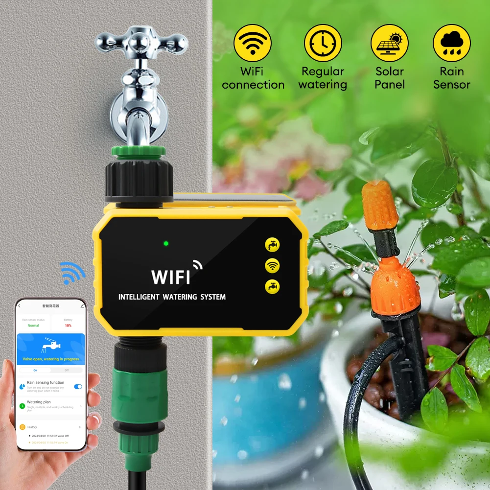 Imagem -02 - Doméstico Wifi Temporizador de Irrigação Solar Controle Inteligente App Sistema de Irrigação Automática Temporizador de Água ao ar Livre Ferramenta de Rega do Jardim