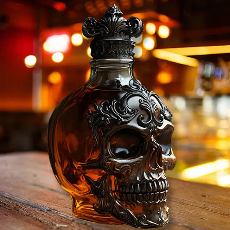 2026 Whiskey Bottle Skull Decor Alcohol Dispenser Skeleton Whiskey Wine Bottle Sculpture for Bourbon Vodka Brandy Wedding Party