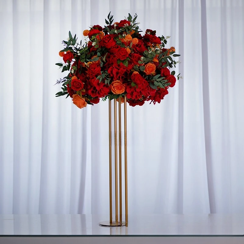 

floral ornament romantic atmosphere decoration wrought iron electroplated gold flower stand road guide arrangement props