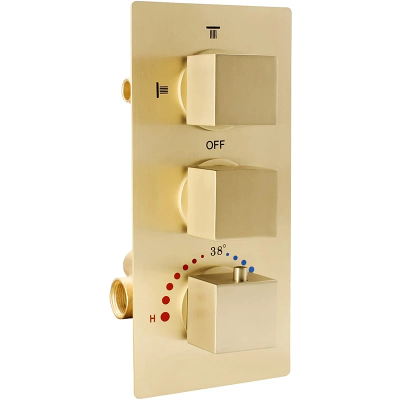 

Brushed Gold 3 Way Shower Diverter Valve Concealed 3-function Thermostatic Brass Shower Mixing Valve For Shower System