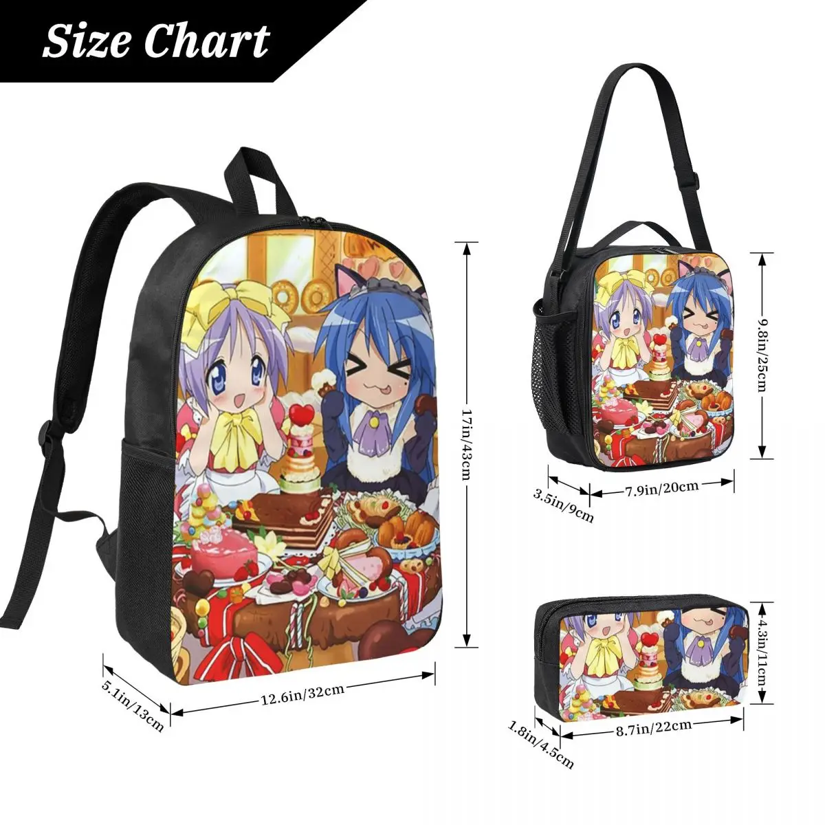 لاكي ستار أنيمي لاكي ستار أنيمي حقيبة الظهر صبي فتاة الكتب حقيبة مدرسية كمبيوتر محمول حقائب كتف 3ps معزول حقيبة الغداء مقلمة