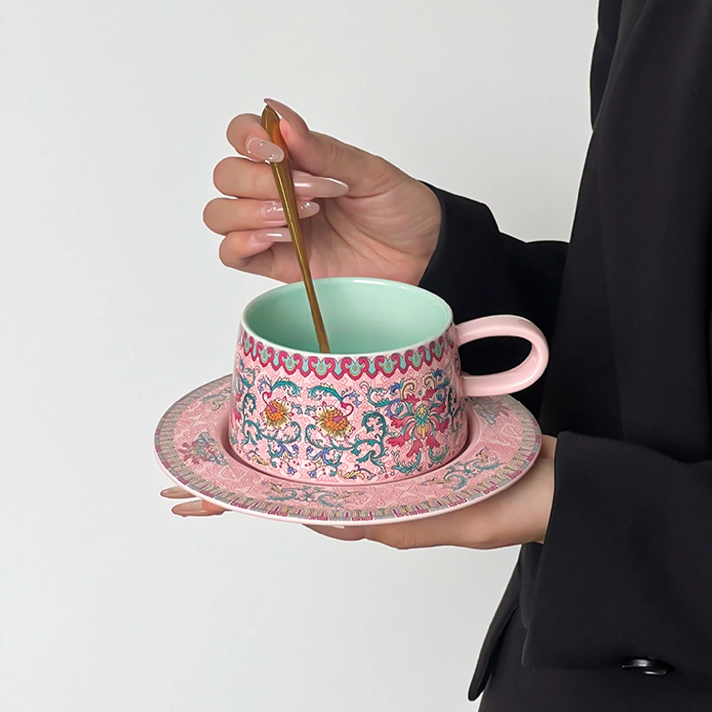 

Vintage Coffee Cup Dish Set Ceramic High Aesthetic Ceramic Cup Afternoon Tea Cup, Latte Cup Kitchen and Dining Drinkware