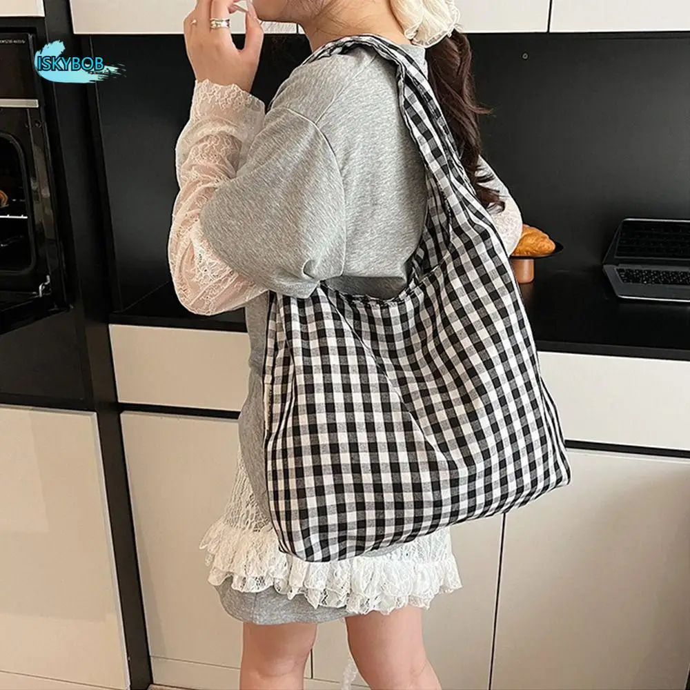 

Sweet Vintage Plaid Underarm Bags Lightweight Large Capacity Single Shoulder Bag Commute Students Women's Handbag Girls
