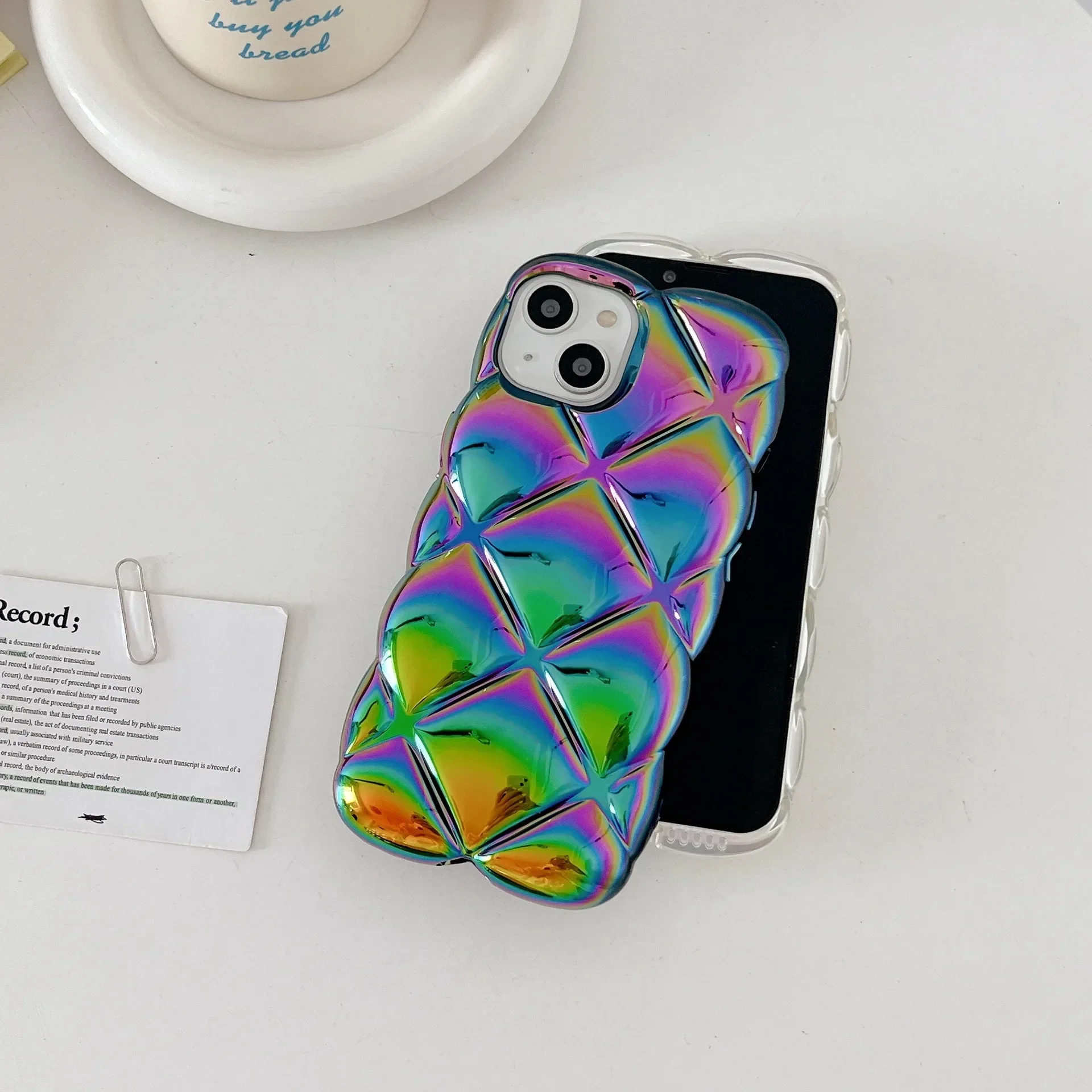 Diamond grid Plating laser pop Phone Case For iPhone 16 15 14 13 12 11 Pro Max 15 16 Plus Case Cute luxury Shockproof Soft Cover image 3