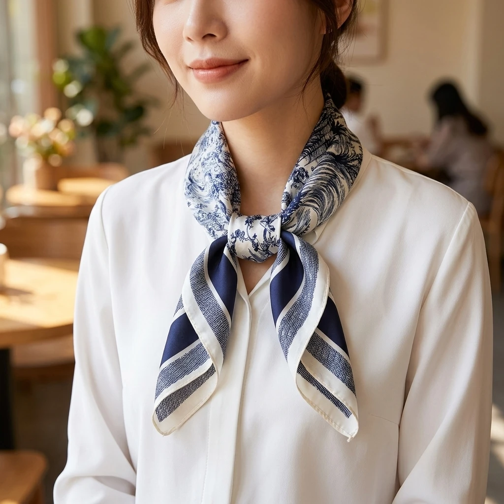 Faux Silk Square Scarf for Business Meetings Women's Floral Printed Neck Wrap Vintage Color Block Lightweight Breathable