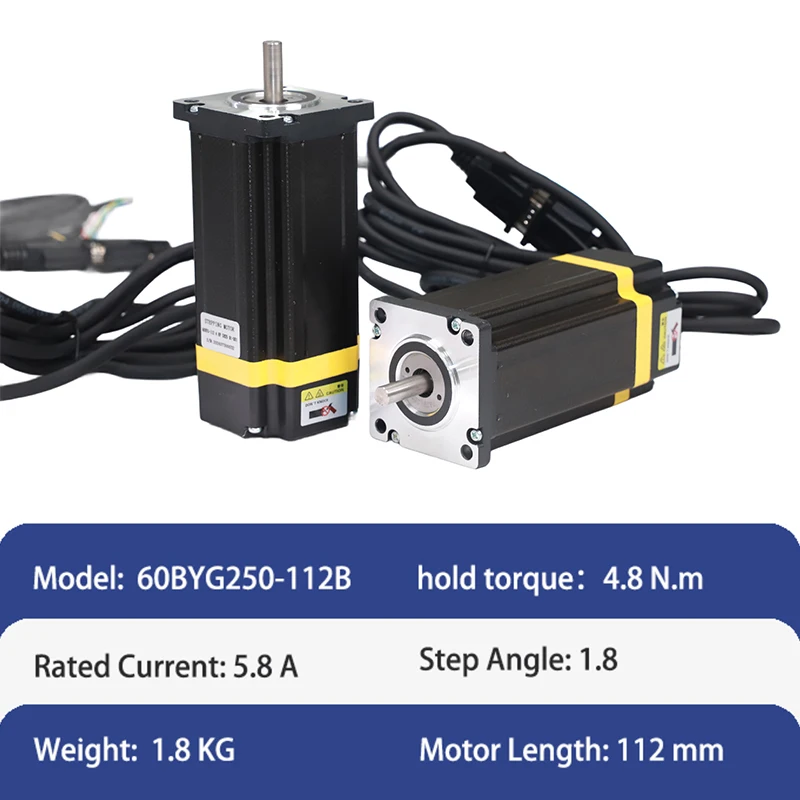 EMTECH 2 fases 60mm brida Nema 24 Motor paso a paso híbrido de circuito cerrado con controlador 112mm de longitud 4.8n.m para máquina CNC