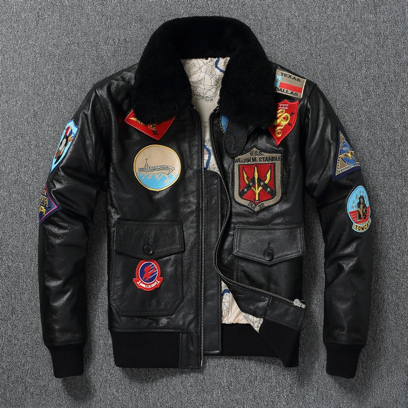 

Streetwear Mens Genuine Leather Jackets Air Force Flight Suit Vintage Slim Cowhide Jacket Cotton Men Clothes Fall Winter